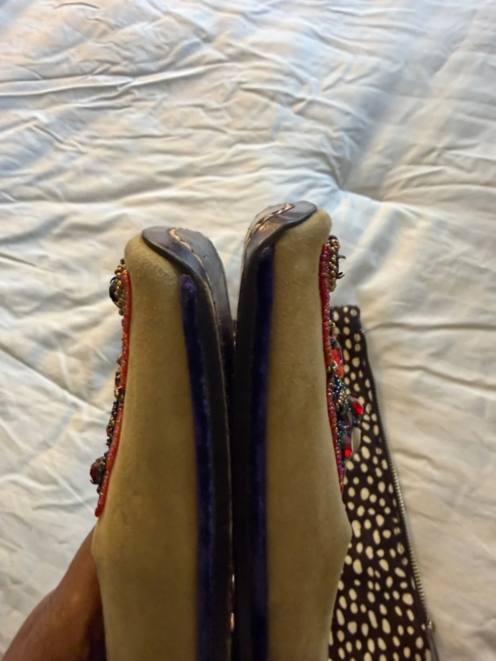 Fendi Tan Suede Beaded Mules with Multicolor Embellishment - Picture 8 of 12